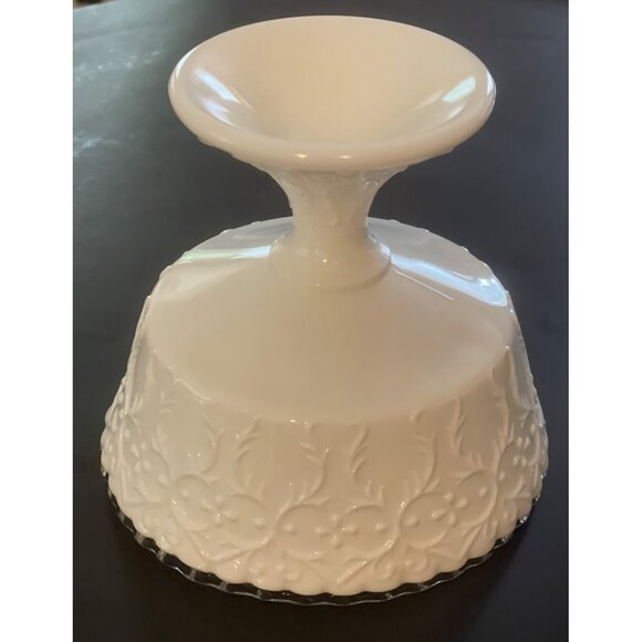 Fenton Milk Glass Compote Spanish Lace Silver Crest Pedestal Vintage 6" x 6.5" - Picture 6 of 12